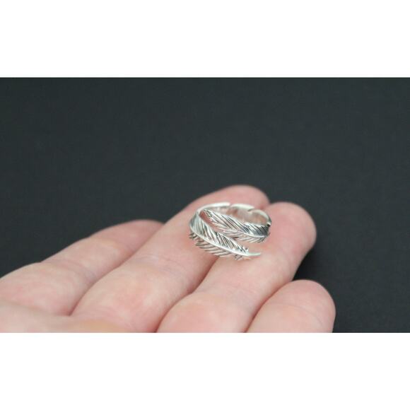 Sterling Silver Adjustable Feather Ring, Sterling Silver Feather Ring - Picture 2 of 6